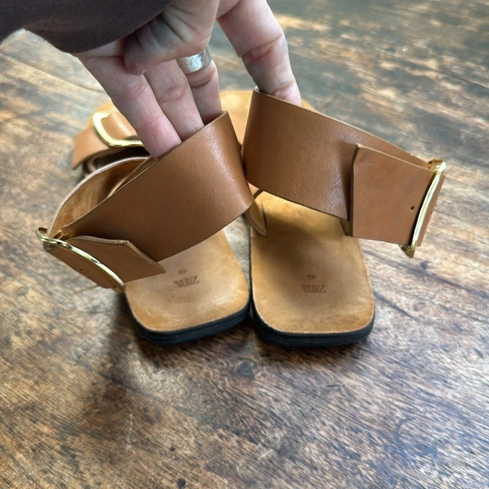 Zara leather sandals brown Strappy buckle size 41 - Picture 4 of 9